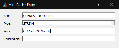 CMake Add Cache Entry Window